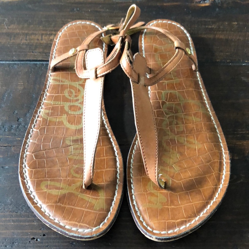 Sam Edelman Tan Leather T-Strap Sandals